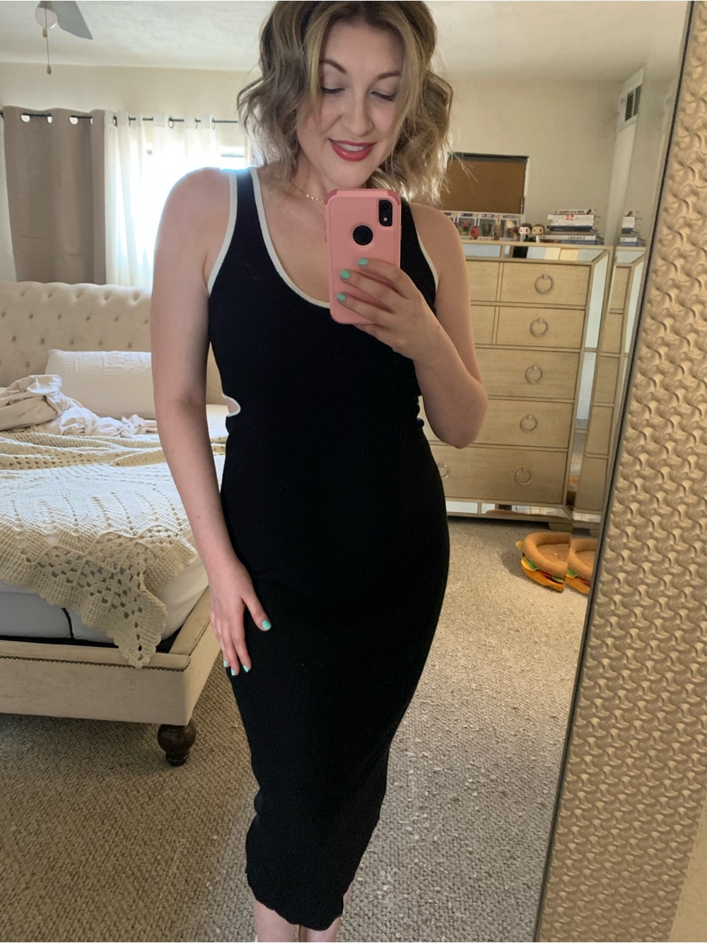 House of Harlow 1960 Cutout Black Ribbed Midi Dress